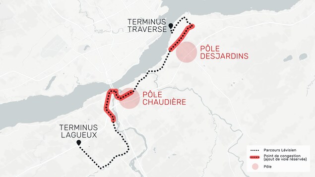 7,4 kilomètres de voies réservées seront aménagées sur le territoire de Lévis. 7,4 kilomètres de voies réservées seront aménagées sur le territoire de Lévis.