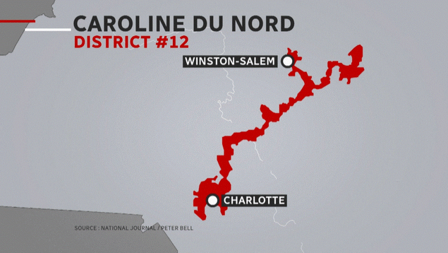 Limites des districts 12 de la Caroline du Nord et 7 de l'Illinois. Limites des districts 12 de la Caroline du Nord et 7 de l'Illinois.