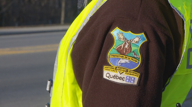 Le logo des agents du MAPAQ sur la manche d'un manteau.