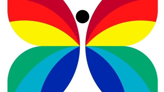 Logo de papillon multicolore.