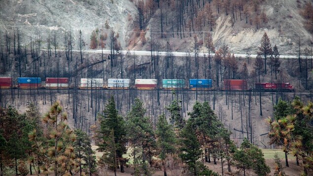 Un train traverse un pont ferroviaire à Lytton, en C.-B.