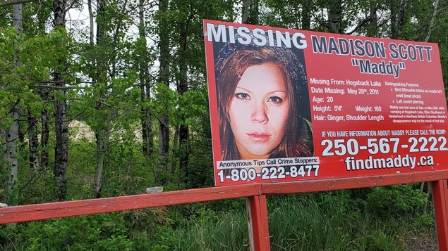 Un panneau sur la disparition de Madison Scott
