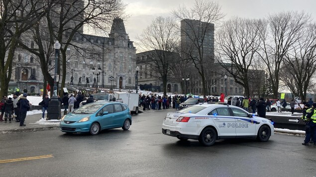 Des dizaines de personnes se sont rassemblées devant l'Assemblée nationale pour dénoncer les mesures sanitaires mises en place par le gouvernement.
