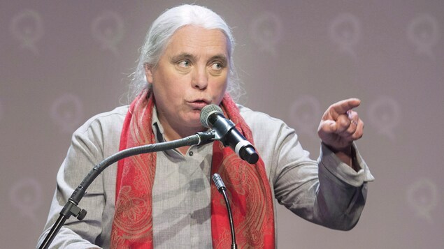Manon Massé lors d'une allocution, en décembre 2018.