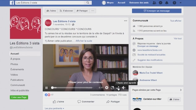 Une capture d'écran du compte Facebook de la maison d'édition Une capture d'écran du compte Facebook de la maison d'édition