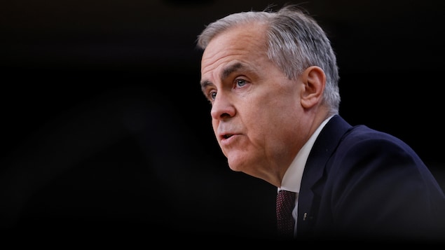 Le premier ministre Mark Carney lors d'une conférence de presse.