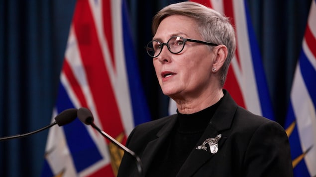 Mary Ellen Turpel-Lafond debout devant un microphone.