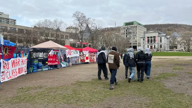 Montreal protesters set up about 20 tents Saturday afternoon with the intent of staying on McGill University's lower field indefintely.