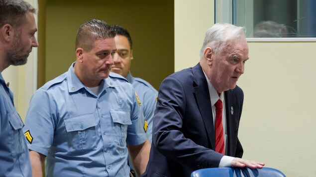 Ratko Mladic entouré de gardiens au Tribunal pénal international pour l'ex-Yougoslavie à La Haye. Ratko Mladic entouré de gardiens au Tribunal pénal international pour l'ex-Yougoslavie à La Haye.