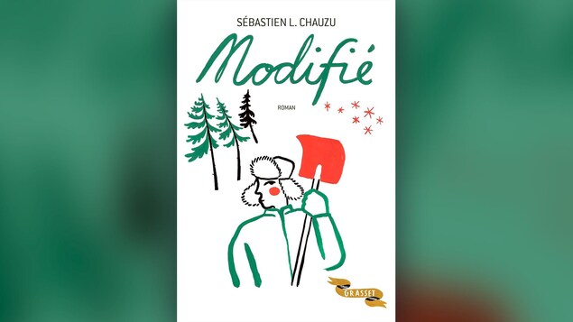Pochette de livre. Illustration d'un homme qui tient une pelle dans une forêt