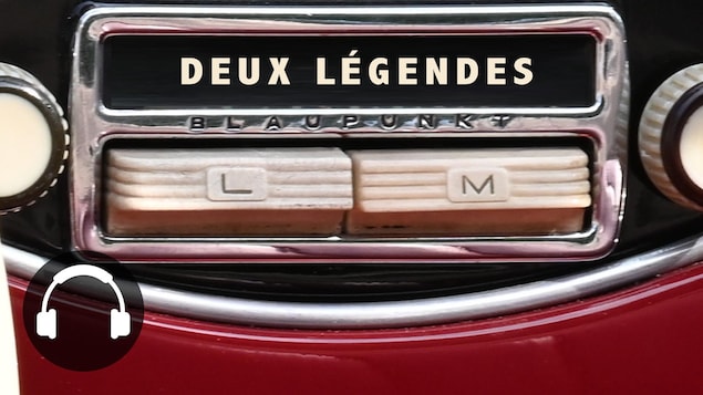 Une radio d'une vieille voiture avec la mention « deux légendes ».