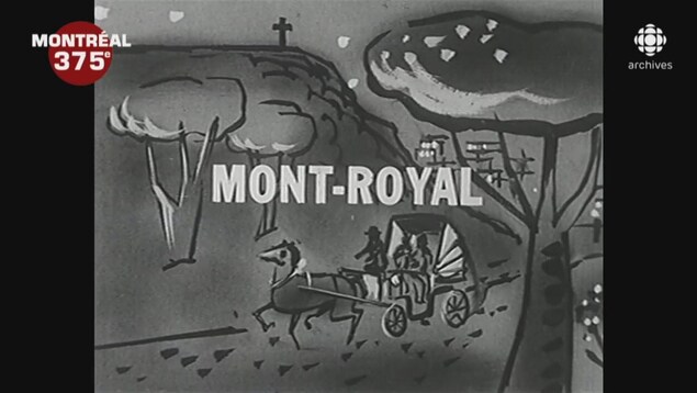 Titre du générique d'ouverture du documentaire Mont-Royal sur un dessin du mont Royal