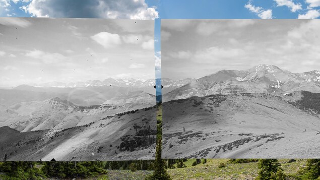 Vue sur le haut des montagnes; Il y a des nuages dans le ciel. Vue sur le haut des montagnes; Il y a des nuages dans le ciel.