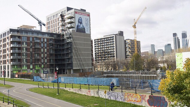 Des grues sont utilisées pour construire une tour à condos près du centre-ville de Montréal.