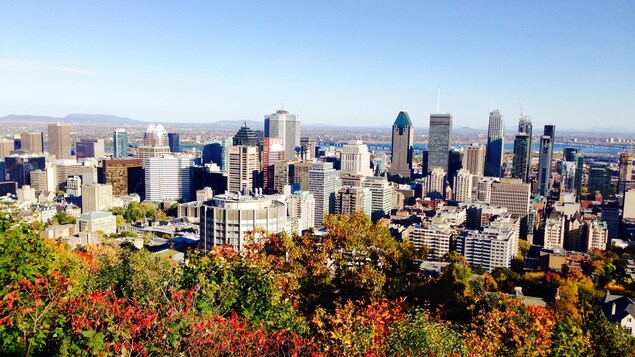 Vue de Montréal depuis le belvédère du Mont-Royal lors d'une belle journée ensoleillée d'automne.