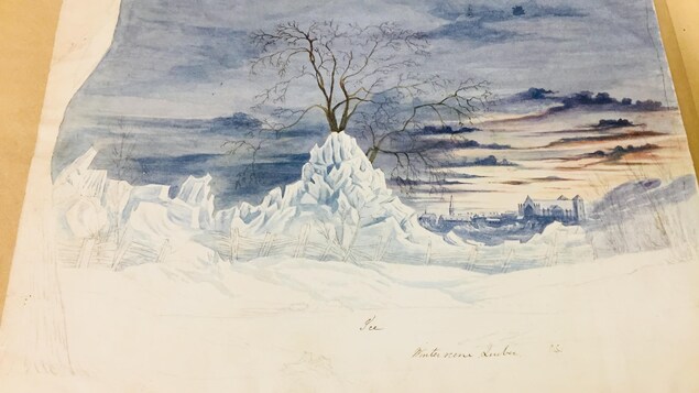 Peinture sur laquelle on voit au loin la basilique derrière des monceaux de neige. Peinture sur laquelle on voit au loin la basilique derrière des monceaux de neige.