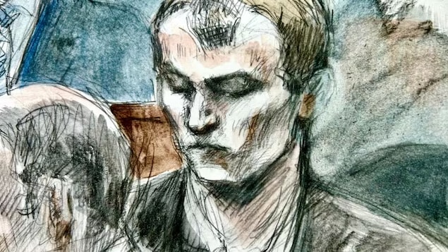 Nathaniel Veltman, shown listening to testimony at his murder and terrorism trial on Sept. 28, will learn his fate soon as the jury in Windsor, Ont., has reached a verdict. His trial into the attack on a Muslim family in London in 2021, began Sept. 11 and deliberations began Nov. 15. (Pam Davies/CBC)