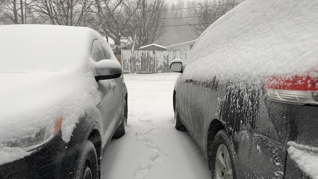 Deux véhicules sous la neige.