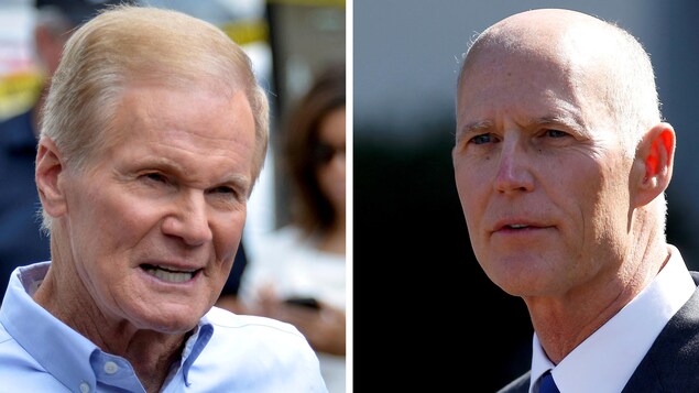 Un montage montre le sénateur démocrate de la Floride Bill Nelson (à gauche) et le gouverneur républicain Rick Scott. Un montage montre le sénateur démocrate de la Floride Bill Nelson (à gauche) et le gouverneur républicain Rick Scott.