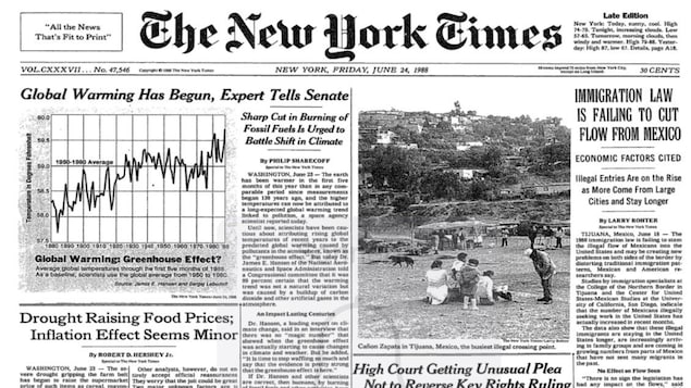 Première page du New York Times du 24 juin 1988