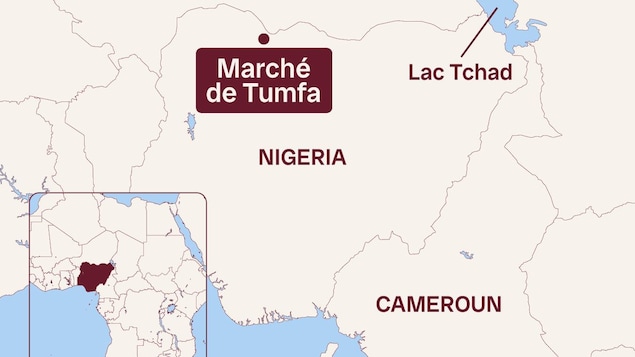 Carte du Nigeria montrant le marché de Tumfa dans le village de Zurmi. 