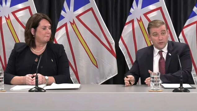 Finance Mminister Siobhan Coady and Premier Andrew Furey announced a one-time relief program at a news conference Wednesday morning in St. John's. (Government of Newfoundland and Labrador)