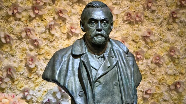 A bronze bust of Alfred Nobel is pictured before the Nobel Prize ceremony at Stockholm Concert Hall in 2019. The 2021 Nobel Prize in Literature has been awarded to Zanzibar-born novelist Abdulrazak Gurnah.