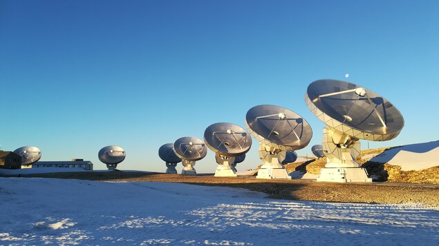 Une partie des douze antennes de 15 mètres de diamètre de l'observatoire NOEMA.