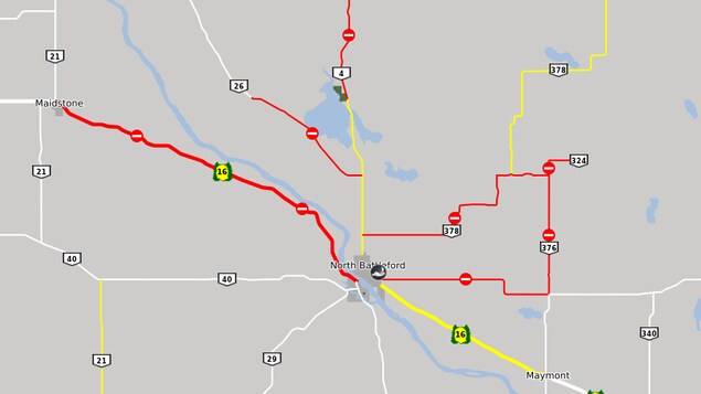 Des routes qui donnent accès à North Battleford sont fermées