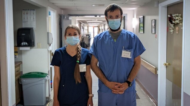 Olena Yevchenko, left, and Yehor Polusmiak are working as resident care workers at Whisperwood Villa in Charlottetown.