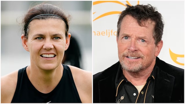 Magkatabing litrato nina Christine Sinclair at Michael J. Fox.