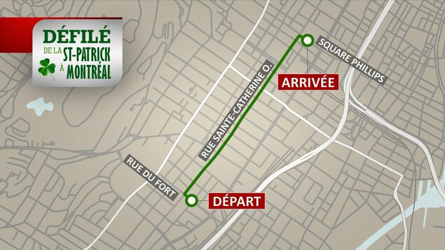 Le parcours du défilé de la Saint-Patrick à Montréal Le parcours du défilé de la Saint-Patrick à Montréal
