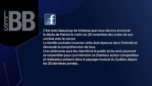 La réaction du groupe Les BB sur leur page Facebook officielle.