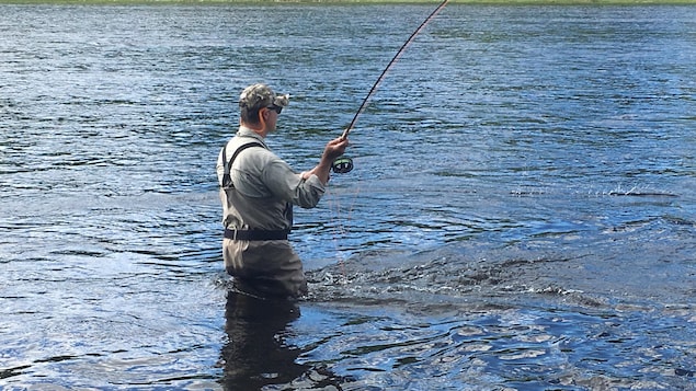 Un pêcheur taquine le saumon sur la rivière Southwest Miramichi, au Nouveau-Brunswick. Un pêcheur taquine le saumon sur la rivière Southwest Miramichi, au Nouveau-Brunswick.