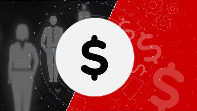 Une image noir et rouge avec un signe de dollar qui représente le système de paye Phénix.