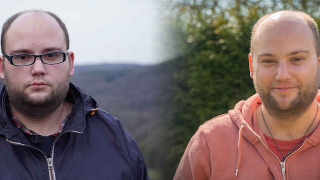 Un montage photo montrant Romain en 2020 et en 2022.