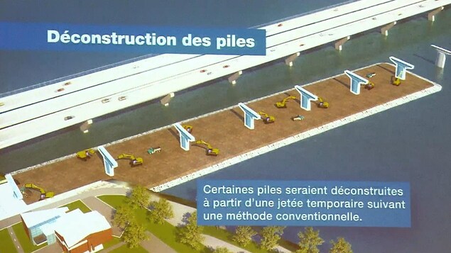 Déconstruction des piles du vieux pont Champlain Déconstruction des piles du vieux pont Champlain