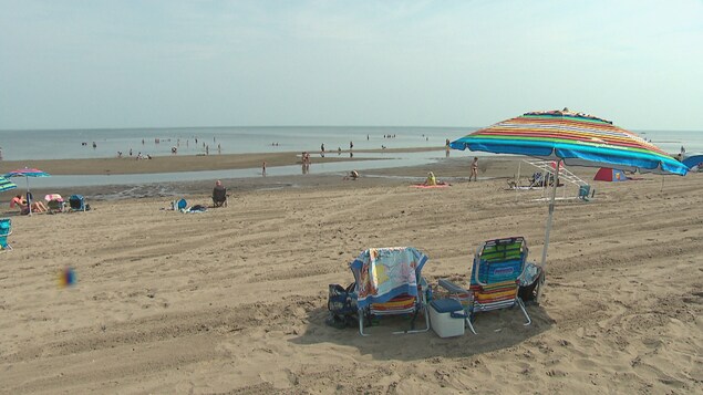 La plage Parlee avec quelques baigneurs dans l'eau.