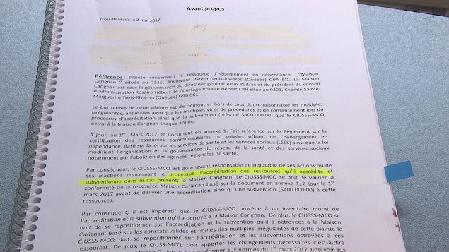 Une plainte a été déposée au CIUSSS-MCQ concernant la Maison Carignan.