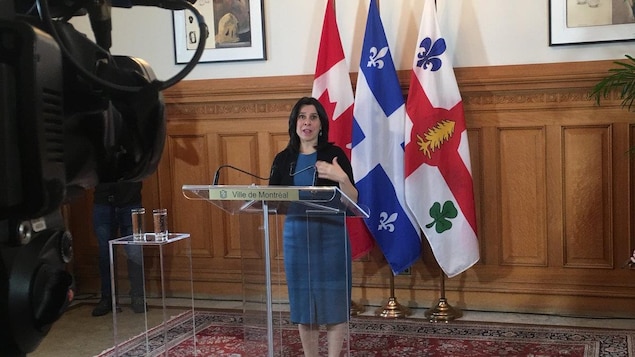 Mme Plante en point de presse.