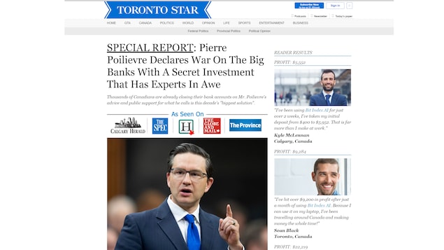Un faux article du Toronto Star mettant en scène le chef du Parti conservateur du Canada, Pierre Poilievre.