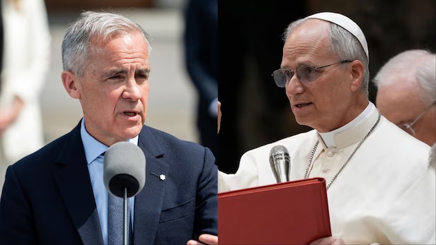 Magkatabing litrato nina Mark Carney at Pope Leo XIV.