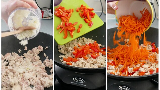 Poulet, oignons, poivrons et carottes. Poulet, oignons, poivrons et carottes.