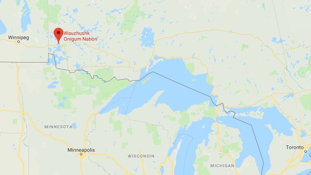 Une carte représentant la Première Nation Wauzhushk Onigum. Une carte représentant la Première Nation Wauzhushk Onigum.