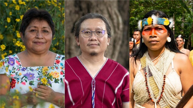 De gauche à droite: Leydy Pech, Paul Sein Twa et Nemonte Nenquimo, lauréats du prix Goldman pour l'Environnement