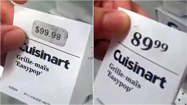 Deux photos de comparaison des prix d'une étiquette Deux photos de comparaison des prix d'une étiquette