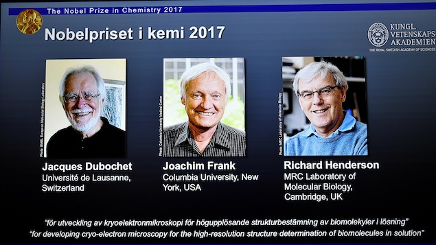 Les chercheurs Jacques Dubochet, Joachim Frank et Richard Henderson reçoivent le prix Nobel de chimie 2017. Les chercheurs Jacques Dubochet, Joachim Frank et Richard Henderson reçoivent le prix Nobel de chimie 2017.