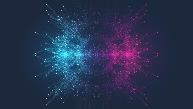 Concept de l'informatique quantique. Des particulies de lumière.