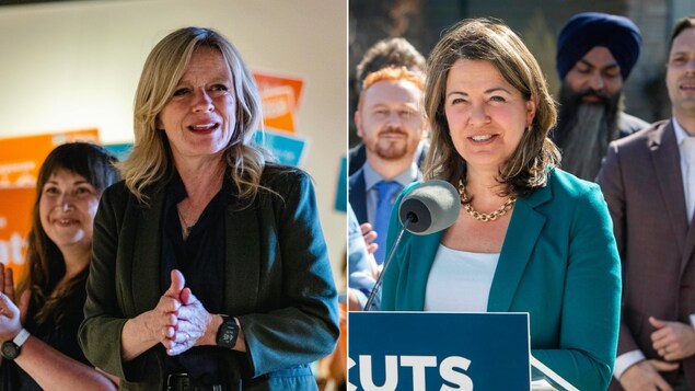 مونتاج يظهر زعيمة حزب المحافظين المتحد، دانييل سميث إلى اليمين وزعيمة الحزب الديمقراطي الجديد، راتشل نوتلي إلى اليسار.