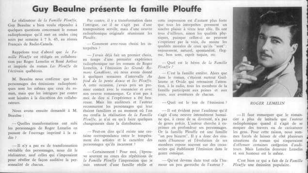 Coupure d'article tirée de l'hebdomadaire « La semaine à Radio-Canada » avec une photo de Roger Lemelin. Coupure d'article tirée de l'hebdomadaire « La semaine à Radio-Canada » avec une photo de Roger Lemelin.